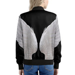 White Angel Wings Print Women's Bomber Jacket