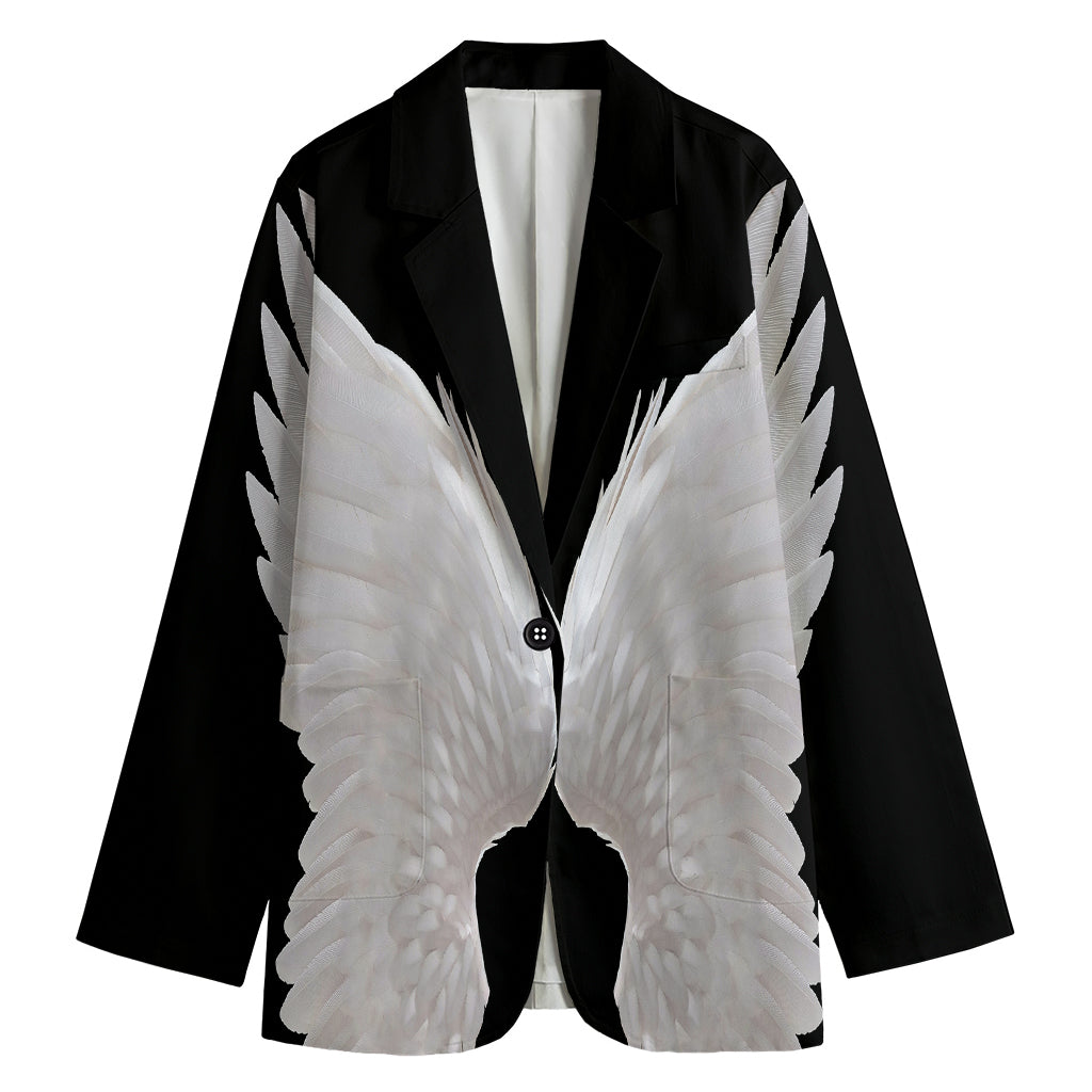 White Angel Wings Print Women's Cotton Blazer