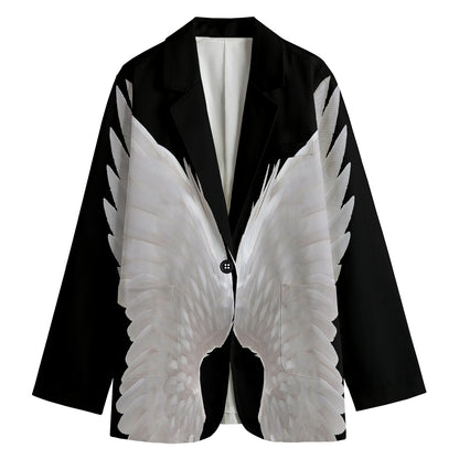 White Angel Wings Print Women's Cotton Blazer