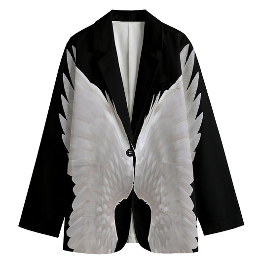 White Angel Wings Print Women's Cotton Blazer