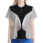 White Angel Wings Print Women's Polo Shirt