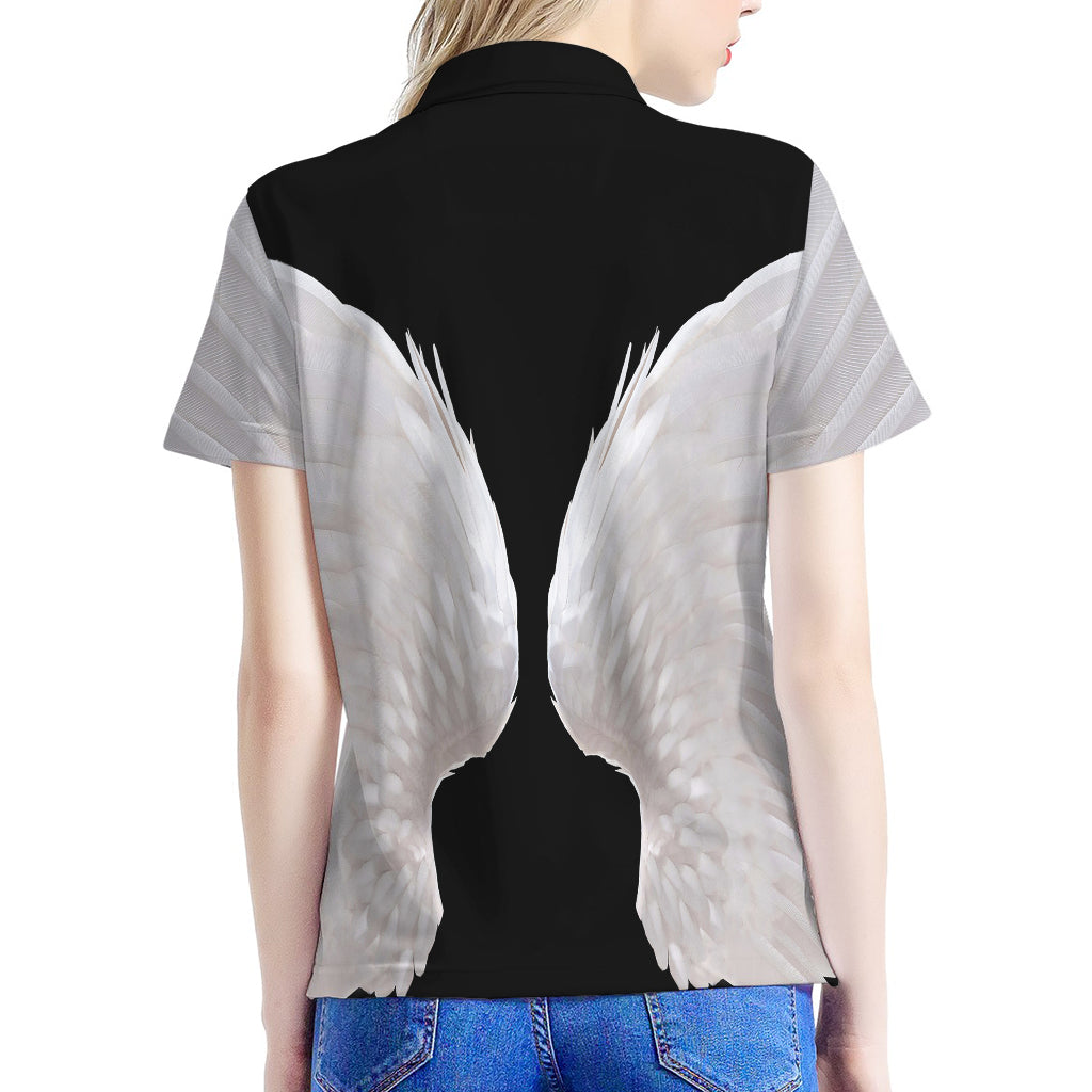 White Angel Wings Print Women's Polo Shirt