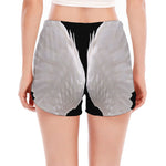 White Angel Wings Print Women's Split Running Shorts