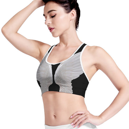White Angel Wings Print Women's Sports Bra