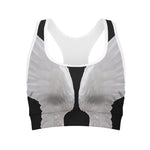 White Angel Wings Print Women's Sports Bra
