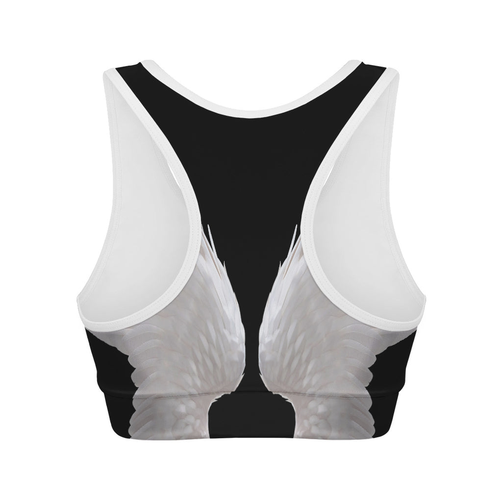 White Angel Wings Print Women's Sports Bra