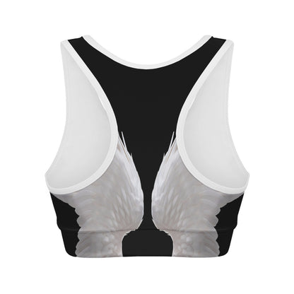 White Angel Wings Print Women's Sports Bra