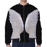 White Angel Wings Print Zip Sleeve Bomber Jacket