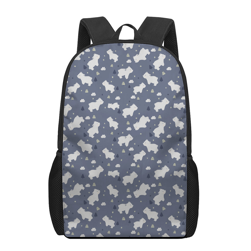 White Baby Polar Bear Pattern Print 17 Inch Backpack