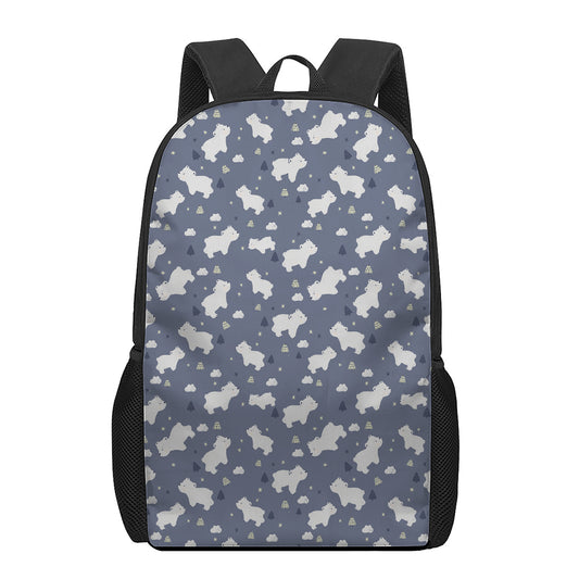 White Baby Polar Bear Pattern Print 17 Inch Backpack