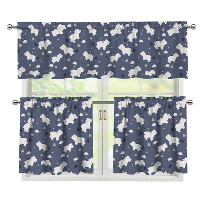 White Baby Polar Bear Pattern Print 3 Piece Kitchen Curtains