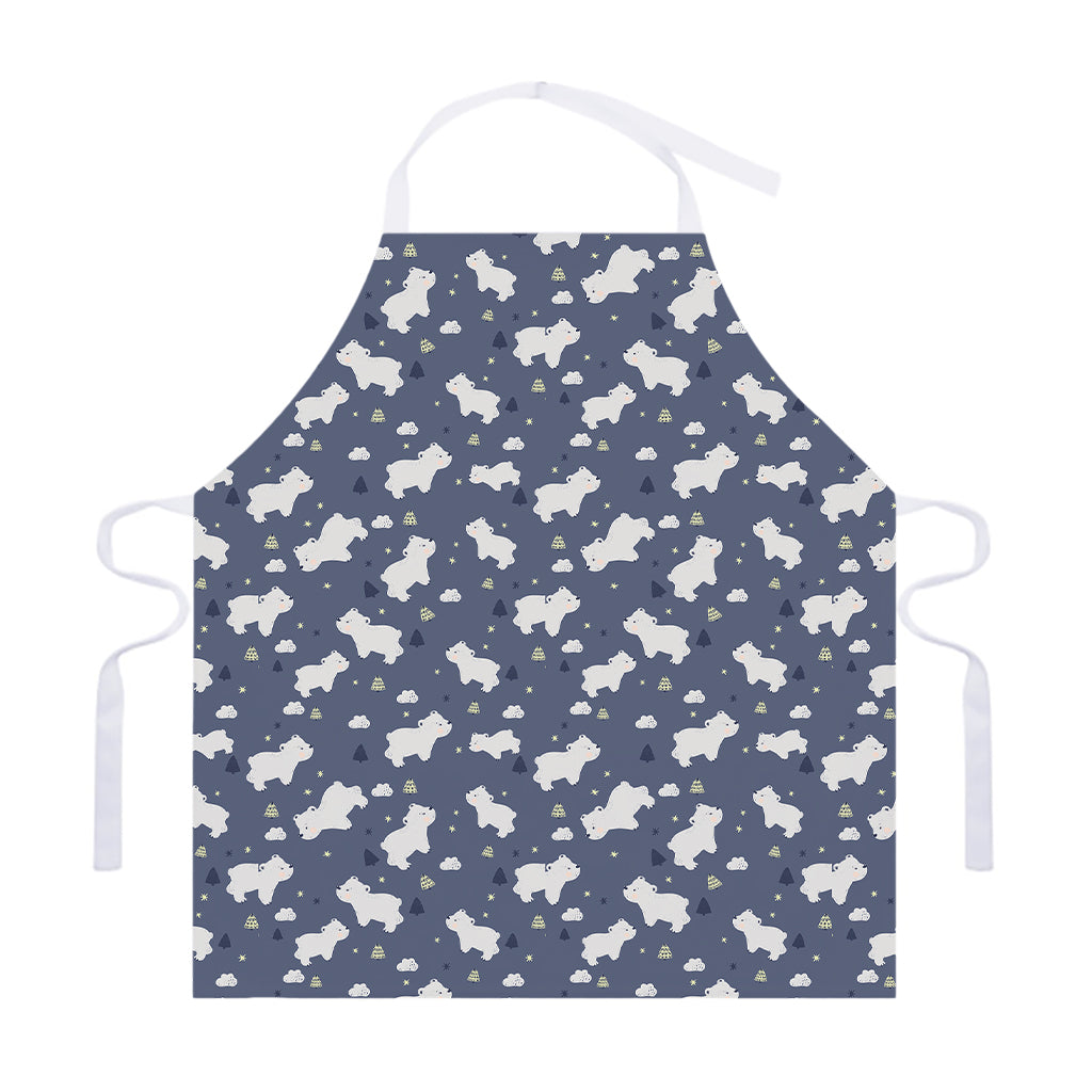 White Baby Polar Bear Pattern Print Adjustable Apron