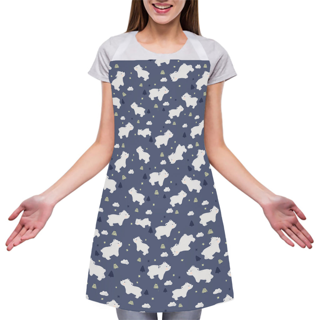 White Baby Polar Bear Pattern Print Adjustable Apron