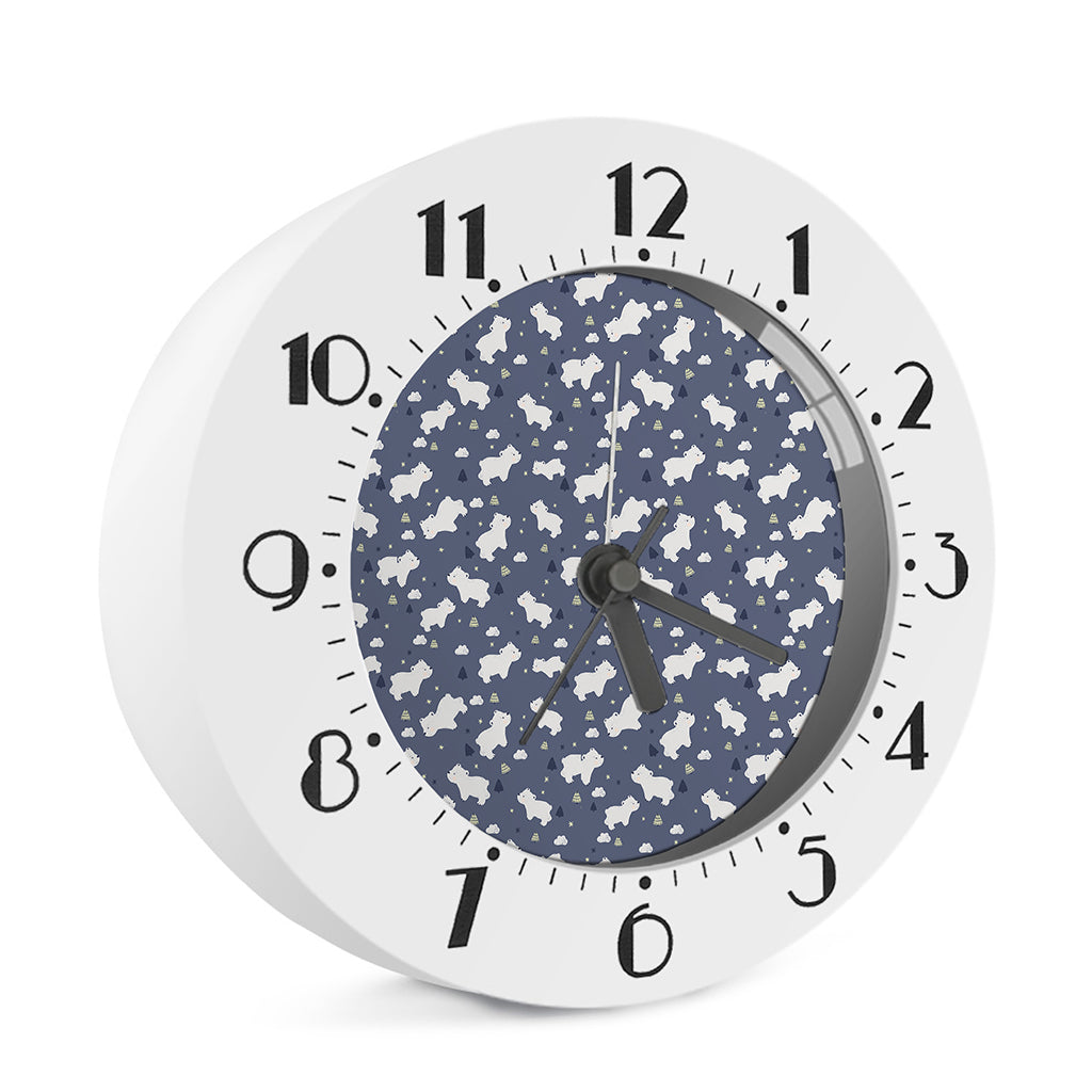 White Baby Polar Bear Pattern Print Alarm Clock