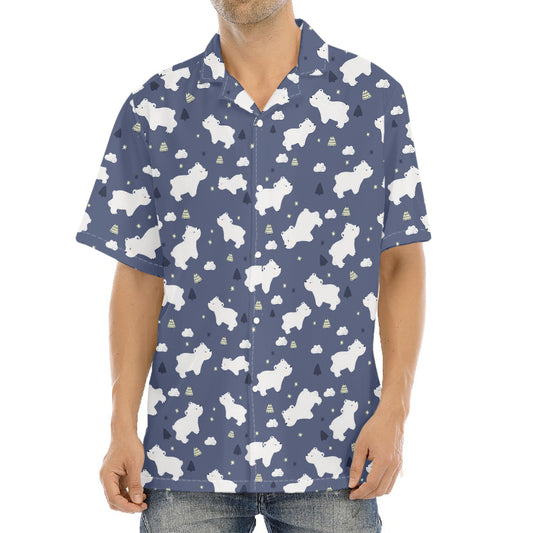 White Baby Polar Bear Pattern Print Aloha Shirt