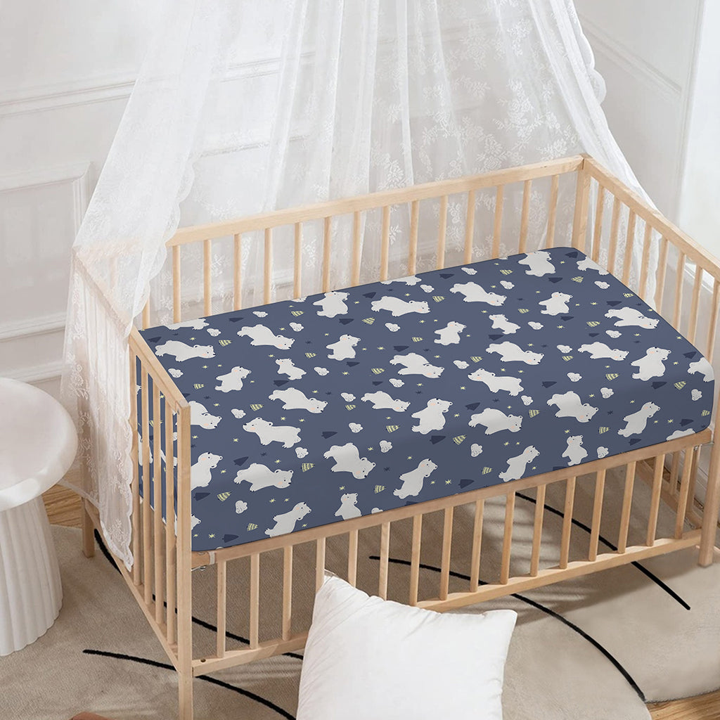 White Baby Polar Bear Pattern Print Baby Crib Sheet