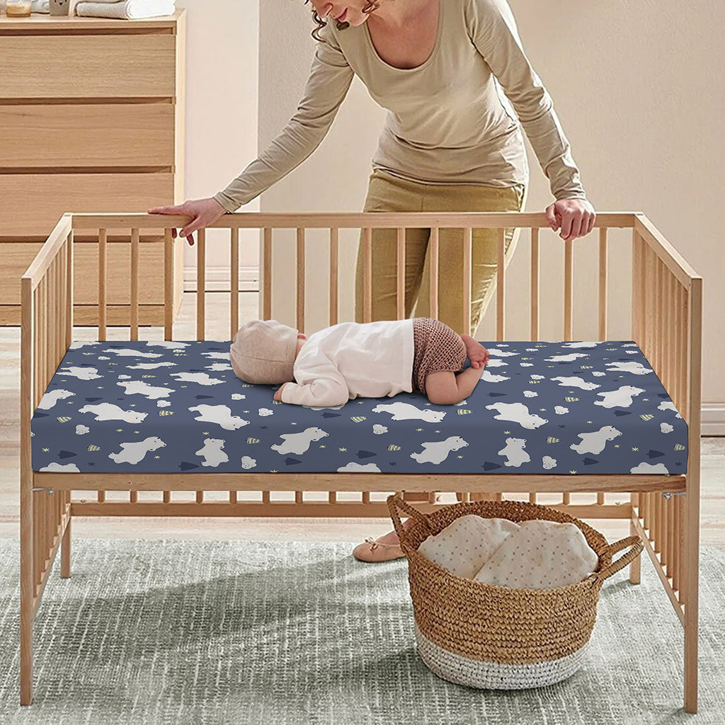 White Baby Polar Bear Pattern Print Baby Crib Sheet