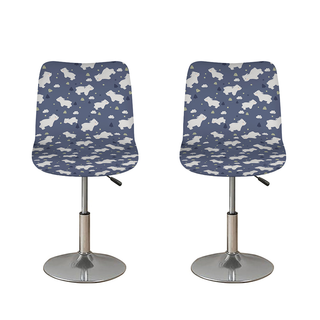 White Baby Polar Bear Pattern Print Bar Stool Covers