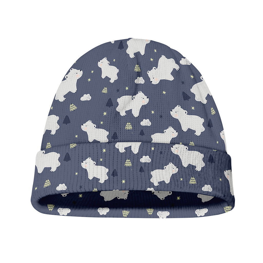 White Baby Polar Bear Pattern Print Beanie