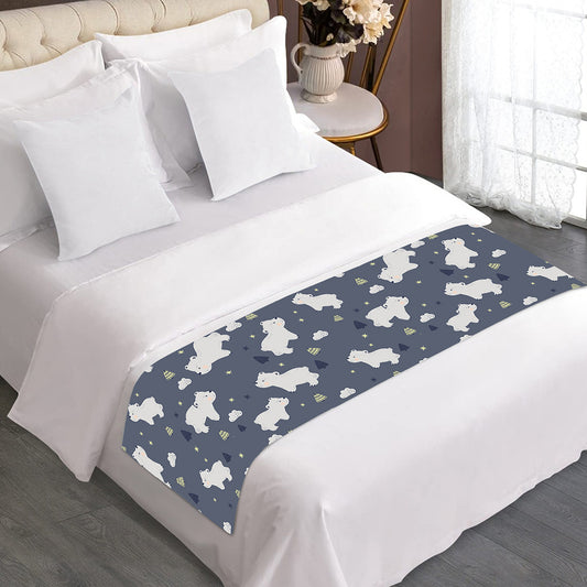 White Baby Polar Bear Pattern Print Bed Runner