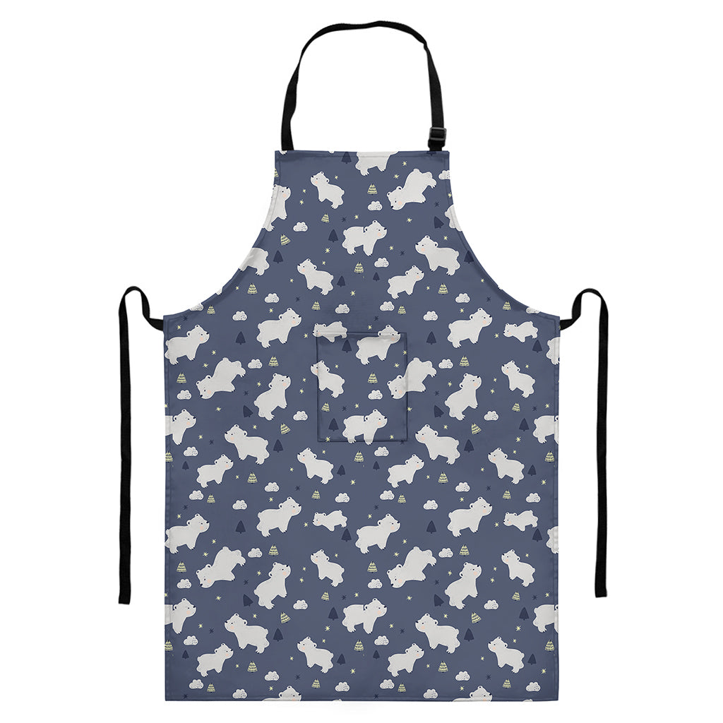 White Baby Polar Bear Pattern Print Bib Apron With Pocket