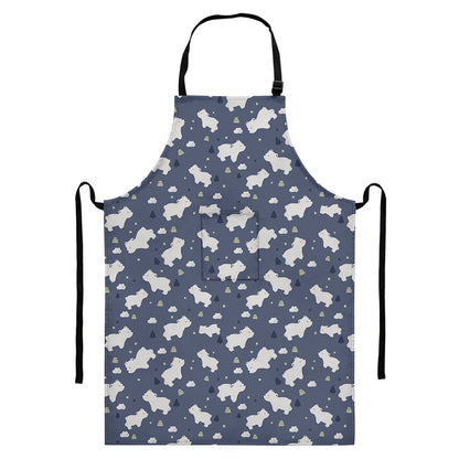White Baby Polar Bear Pattern Print Bib Apron With Pocket