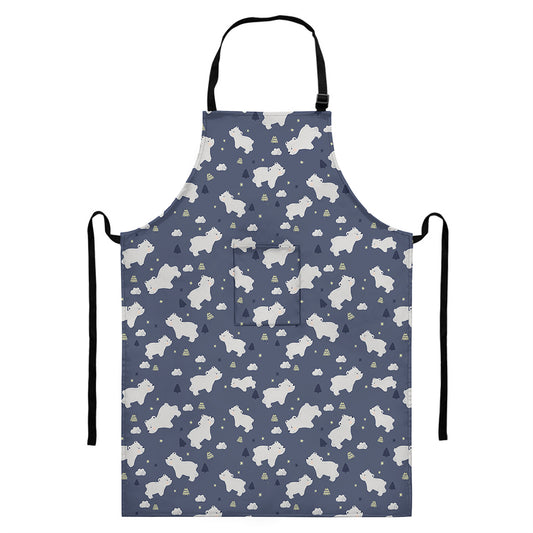 White Baby Polar Bear Pattern Print Bib Apron With Pocket