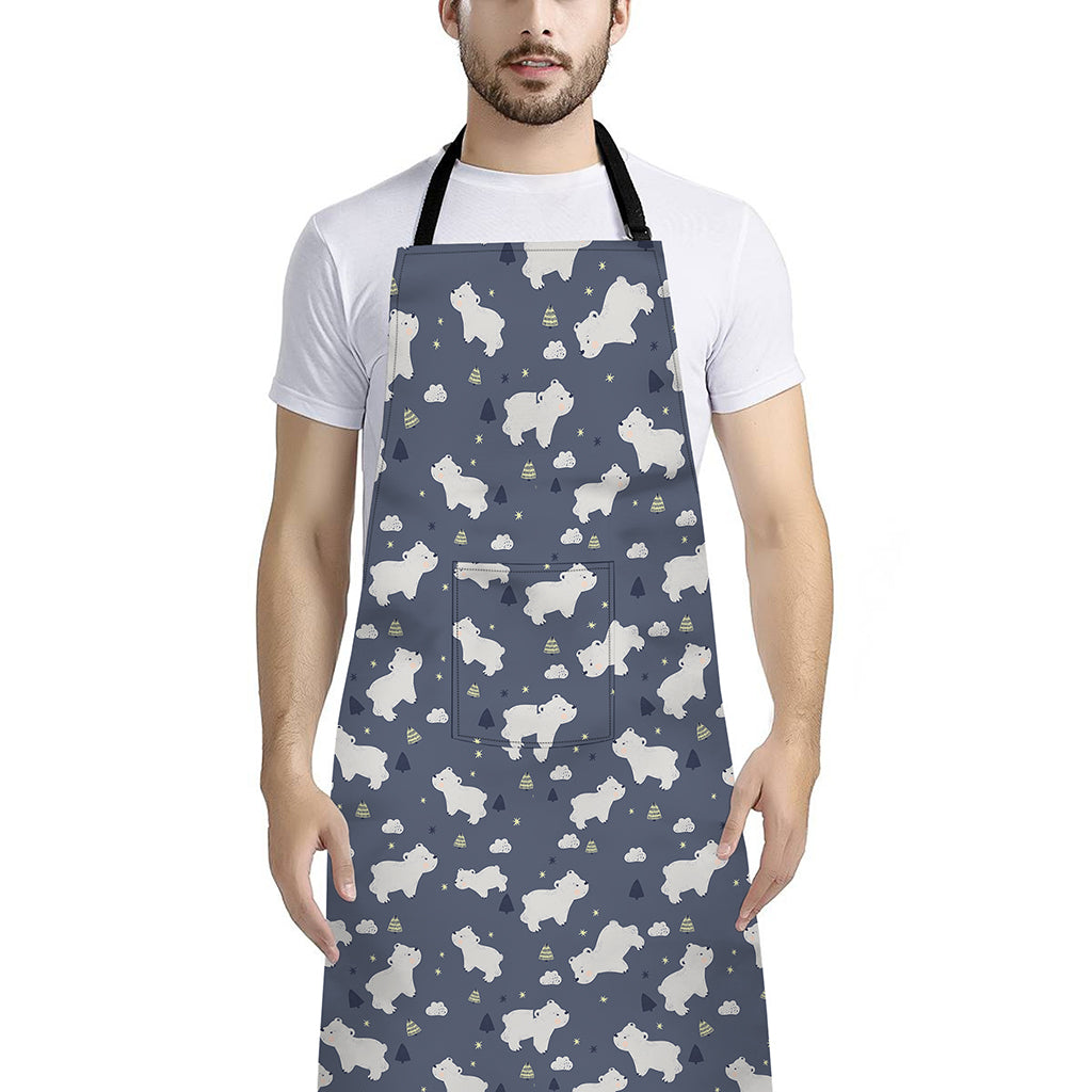 White Baby Polar Bear Pattern Print Bib Apron With Pocket