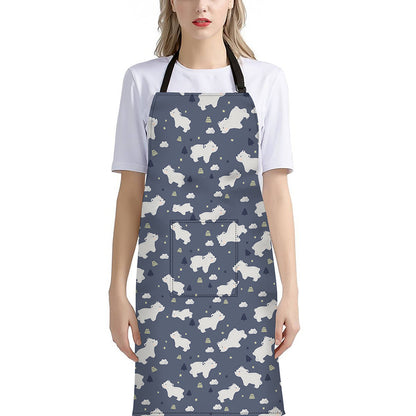 White Baby Polar Bear Pattern Print Bib Apron With Pocket