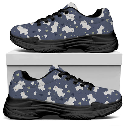 White Baby Polar Bear Pattern Print Black Chunky Shoes