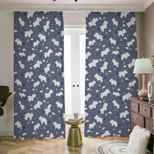 White Baby Polar Bear Pattern Print Blackout Pencil Pleat Curtains