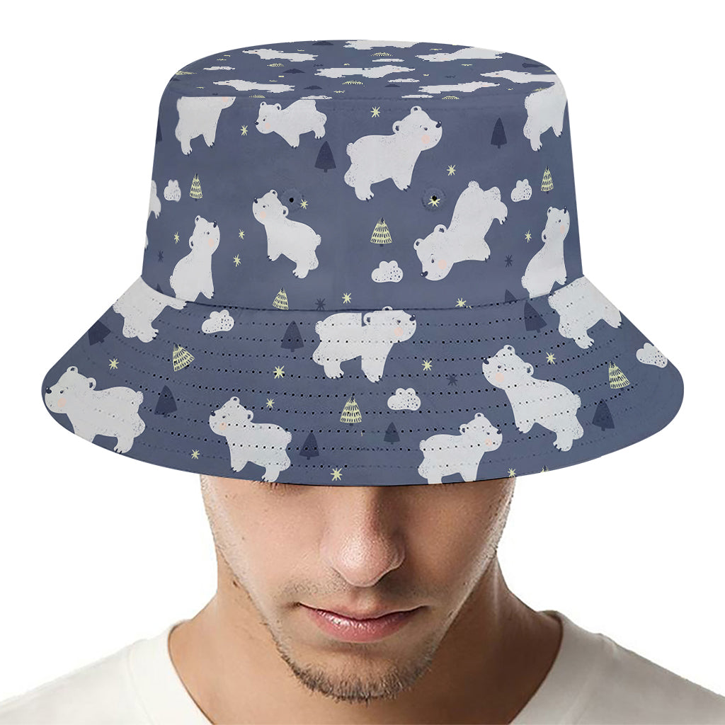 White Baby Polar Bear Pattern Print Bucket Hat