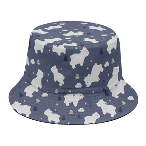 White Baby Polar Bear Pattern Print Bucket Hat