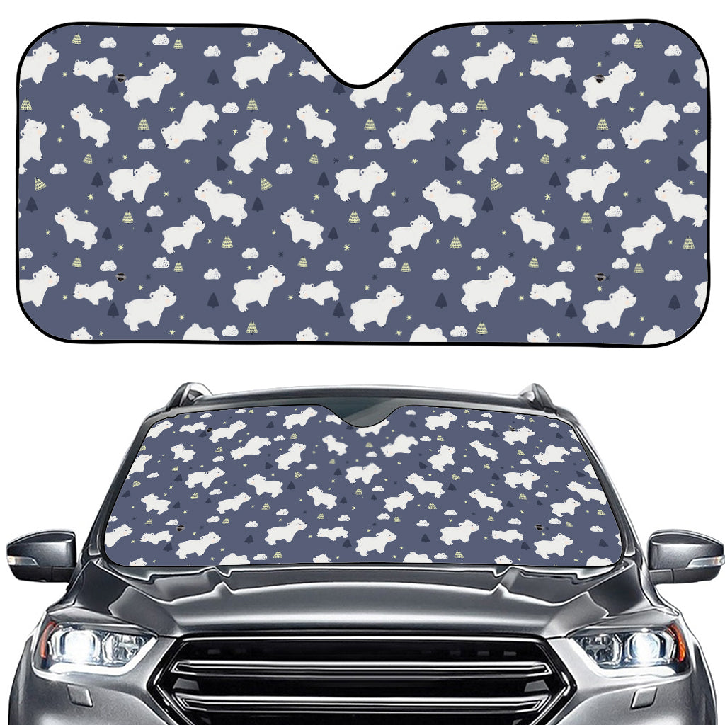 White Baby Polar Bear Pattern Print Car Windshield Sun Shade