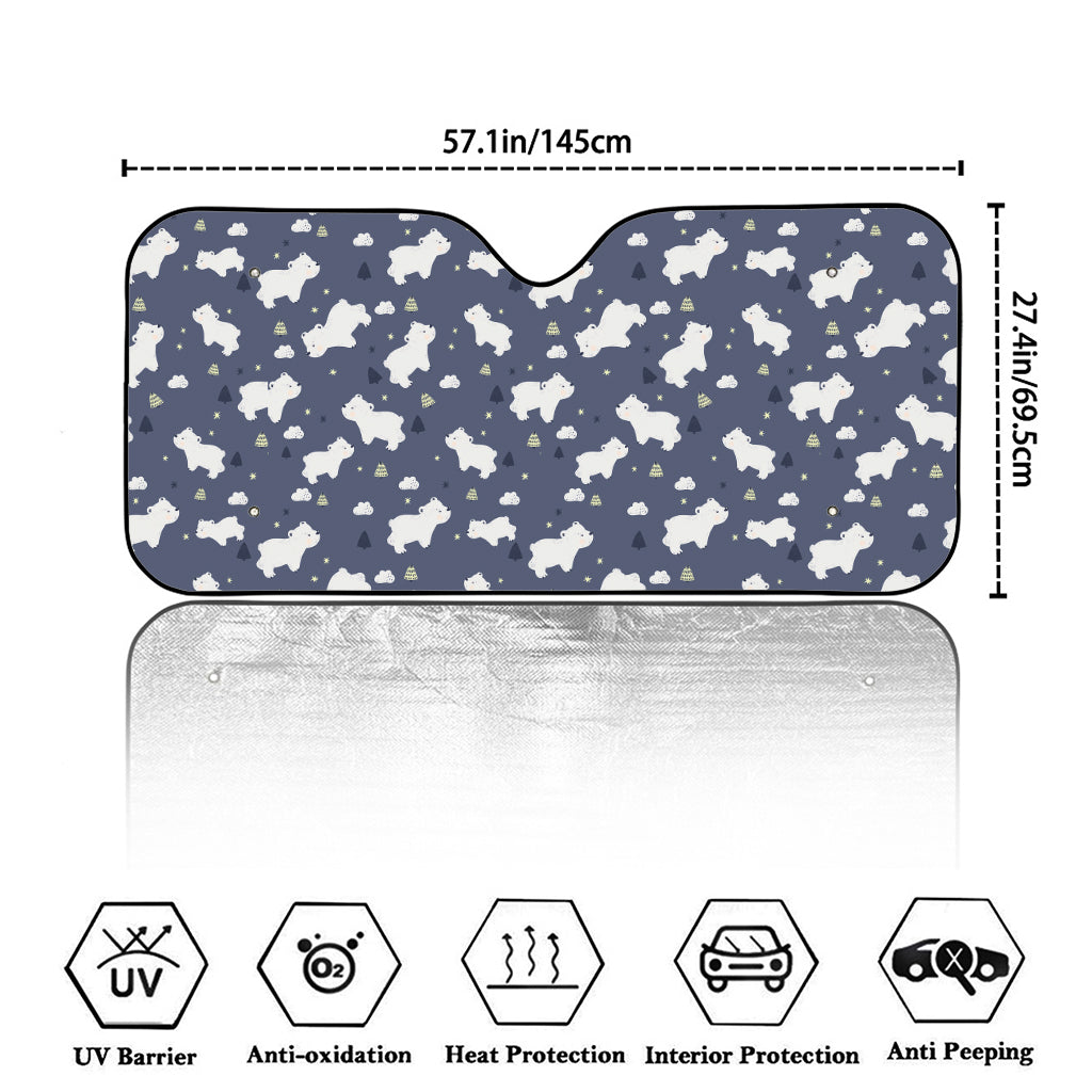 White Baby Polar Bear Pattern Print Car Windshield Sun Shade