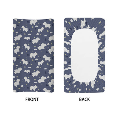 White Baby Polar Bear Pattern Print Changing Pad Cover