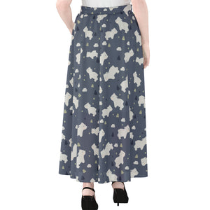 White Baby Polar Bear Pattern Print Chiffon Maxi Skirt