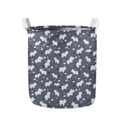 White Baby Polar Bear Pattern Print Collapsible Laundry Basket