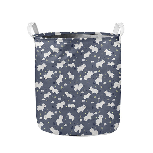 White Baby Polar Bear Pattern Print Collapsible Laundry Basket