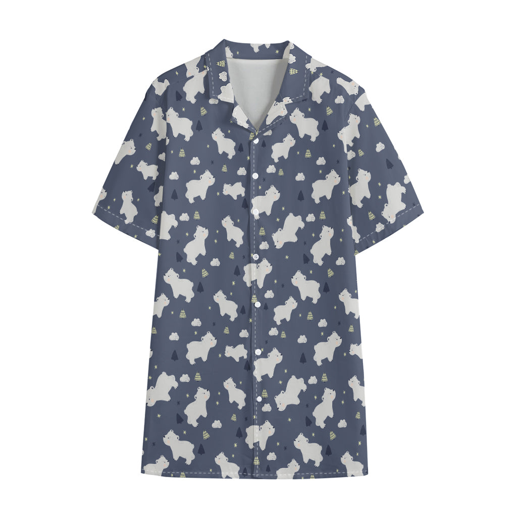 White Baby Polar Bear Pattern Print Cotton Hawaiian Shirt