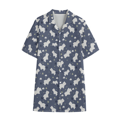 White Baby Polar Bear Pattern Print Cotton Hawaiian Shirt