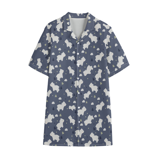 White Baby Polar Bear Pattern Print Cotton Hawaiian Shirt
