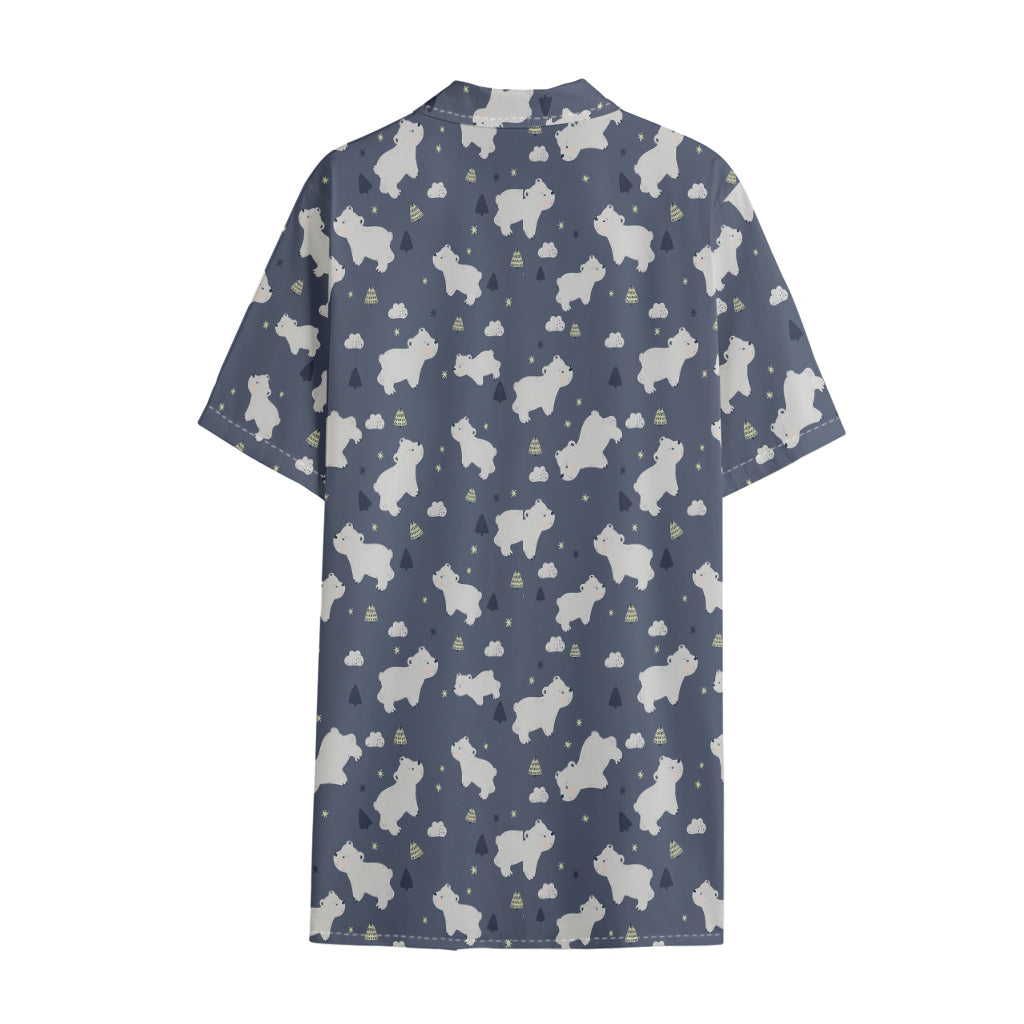 White Baby Polar Bear Pattern Print Cotton Hawaiian Shirt