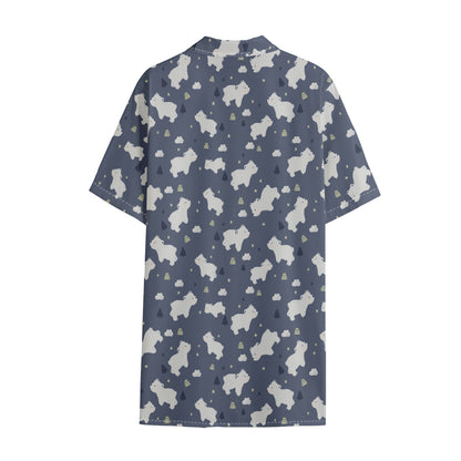 White Baby Polar Bear Pattern Print Cotton Hawaiian Shirt