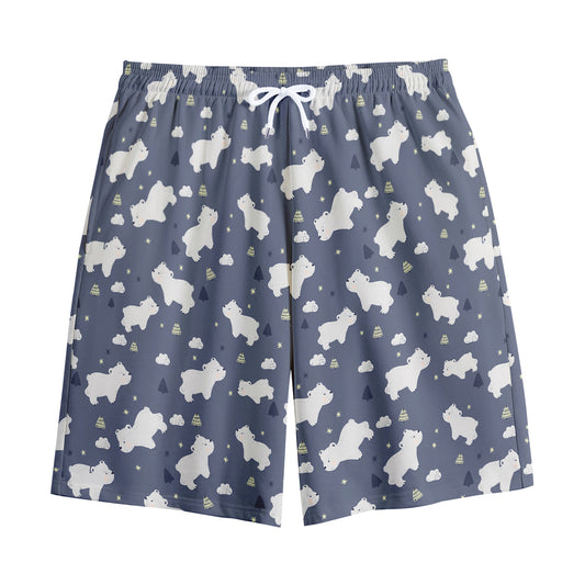 White Baby Polar Bear Pattern Print Cotton Shorts