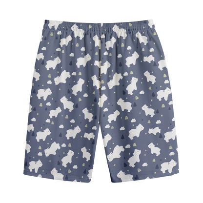 White Baby Polar Bear Pattern Print Cotton Shorts