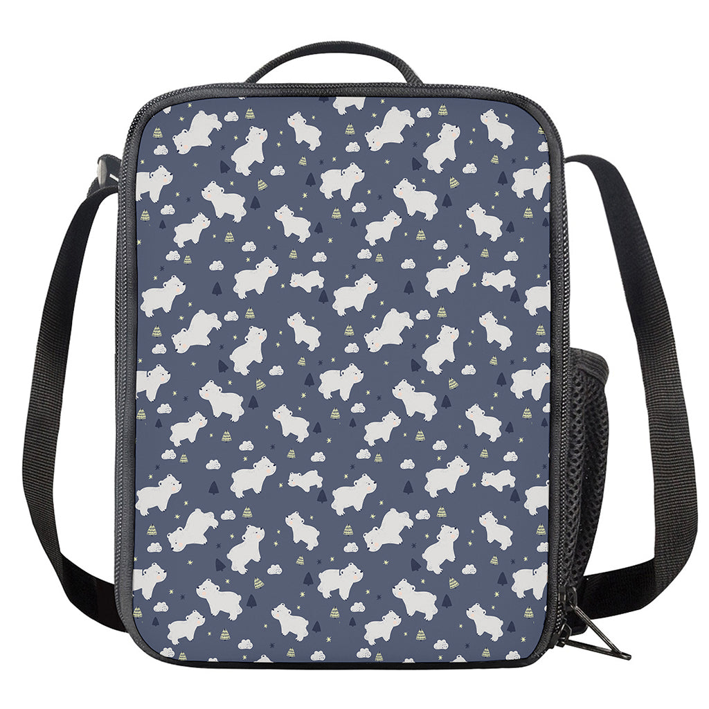 White Baby Polar Bear Pattern Print Crossbody Lunch Bag