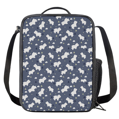 White Baby Polar Bear Pattern Print Crossbody Lunch Bag