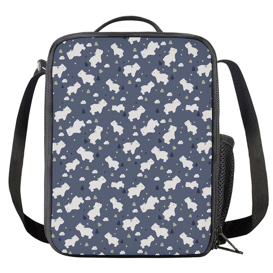 White Baby Polar Bear Pattern Print Crossbody Lunch Bag