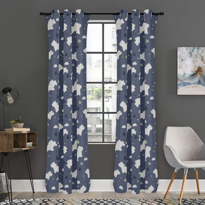 White Baby Polar Bear Pattern Print Curtain